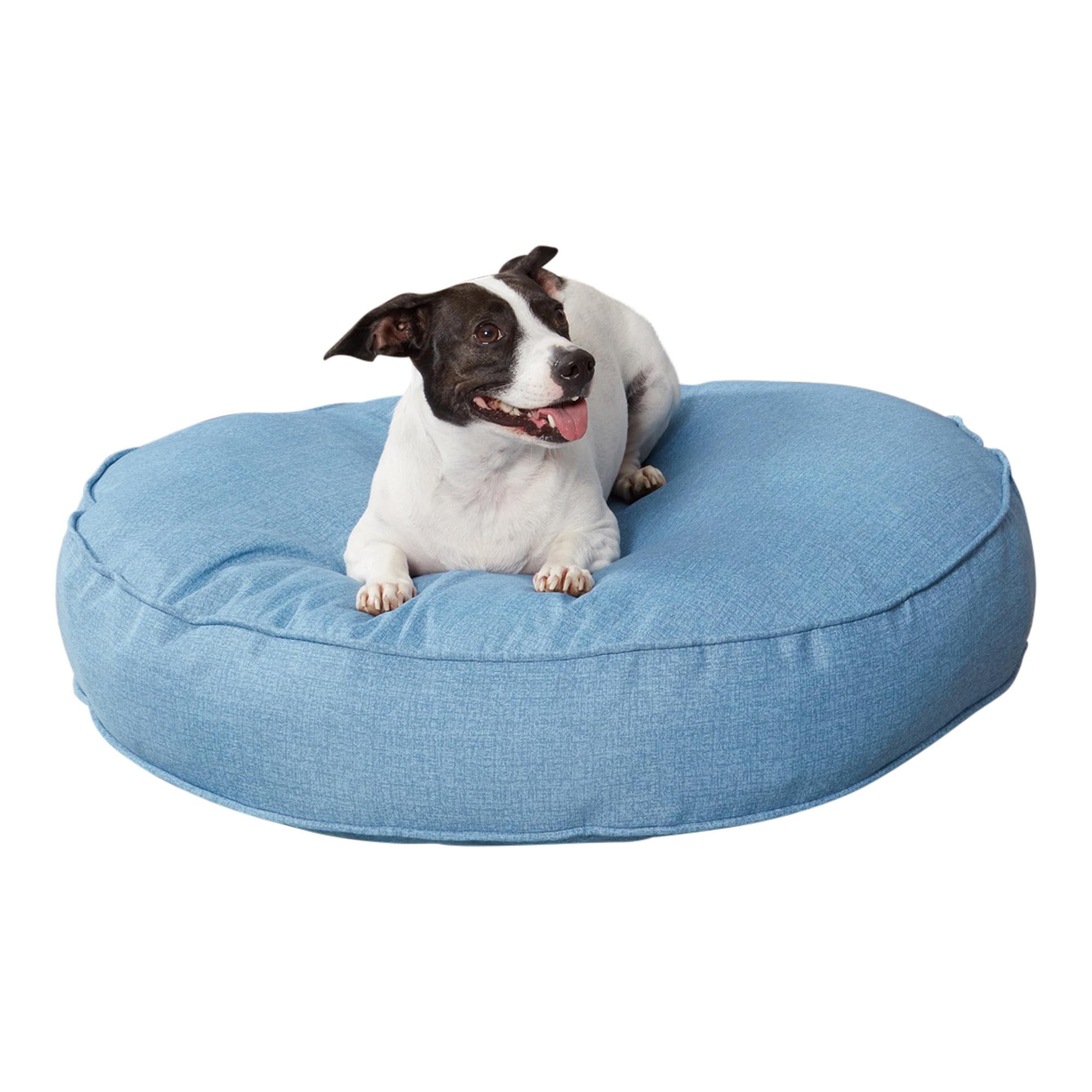 Small Denim Round Outdoor Pillow Dog Bed
