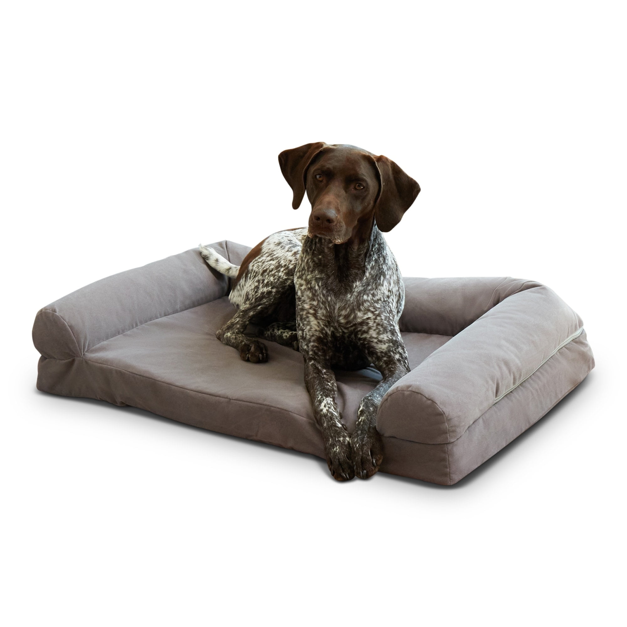 Large Gray Sofa Dog Bed with Raised Bolster Arms