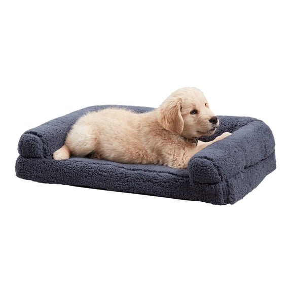 Happy Hounds Millie Medium Sherpa Sofa Style Dog Bed, Blue Steel