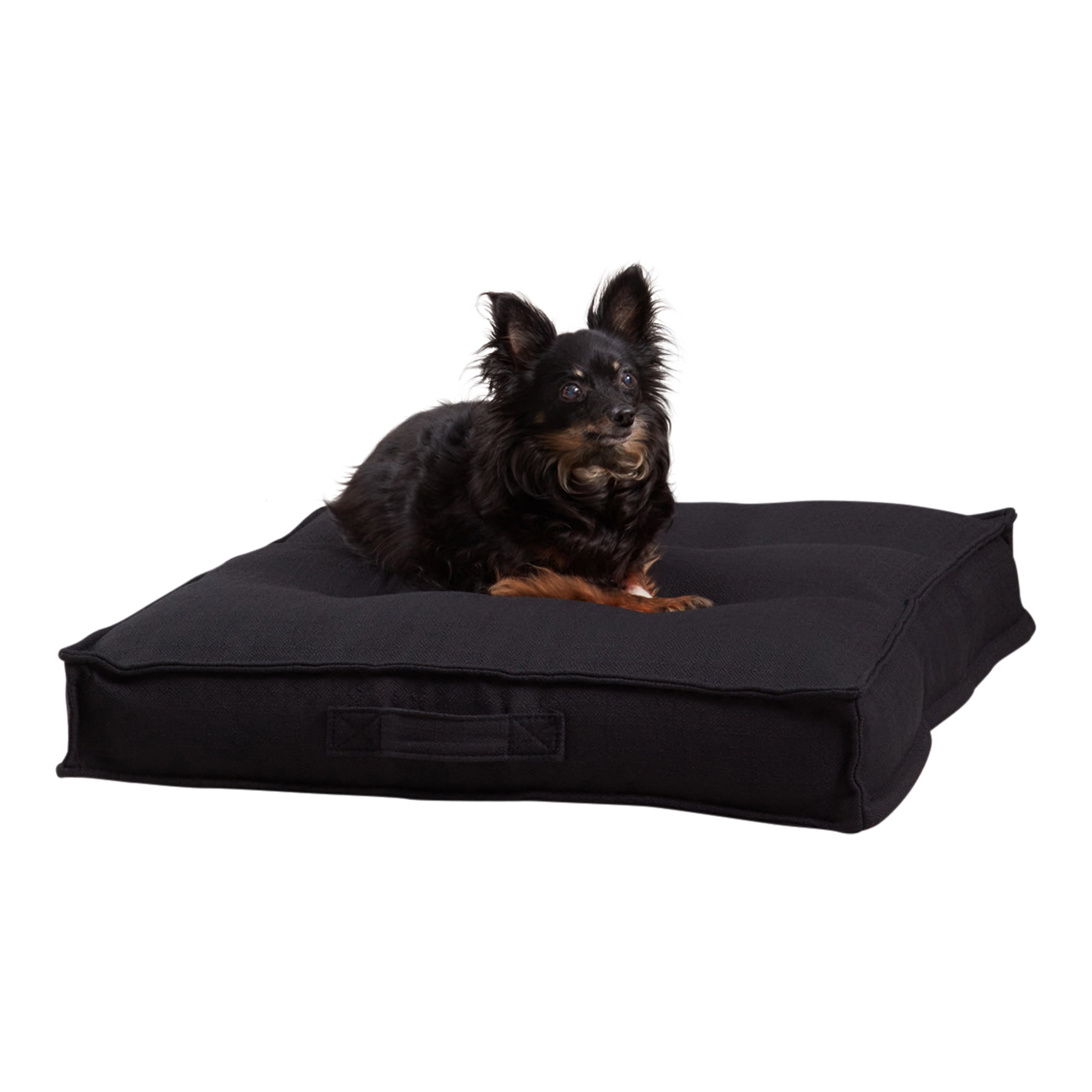 Small Black Tufted Polyester Square Dog Bed