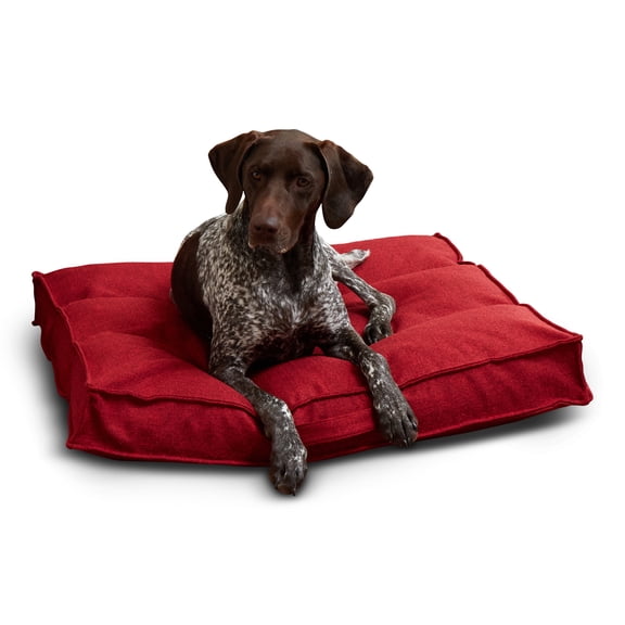 Happy Hounds Milo Square Tufted Pillow Dog Bed- Scarlet- Medium (32 x 32 in.)