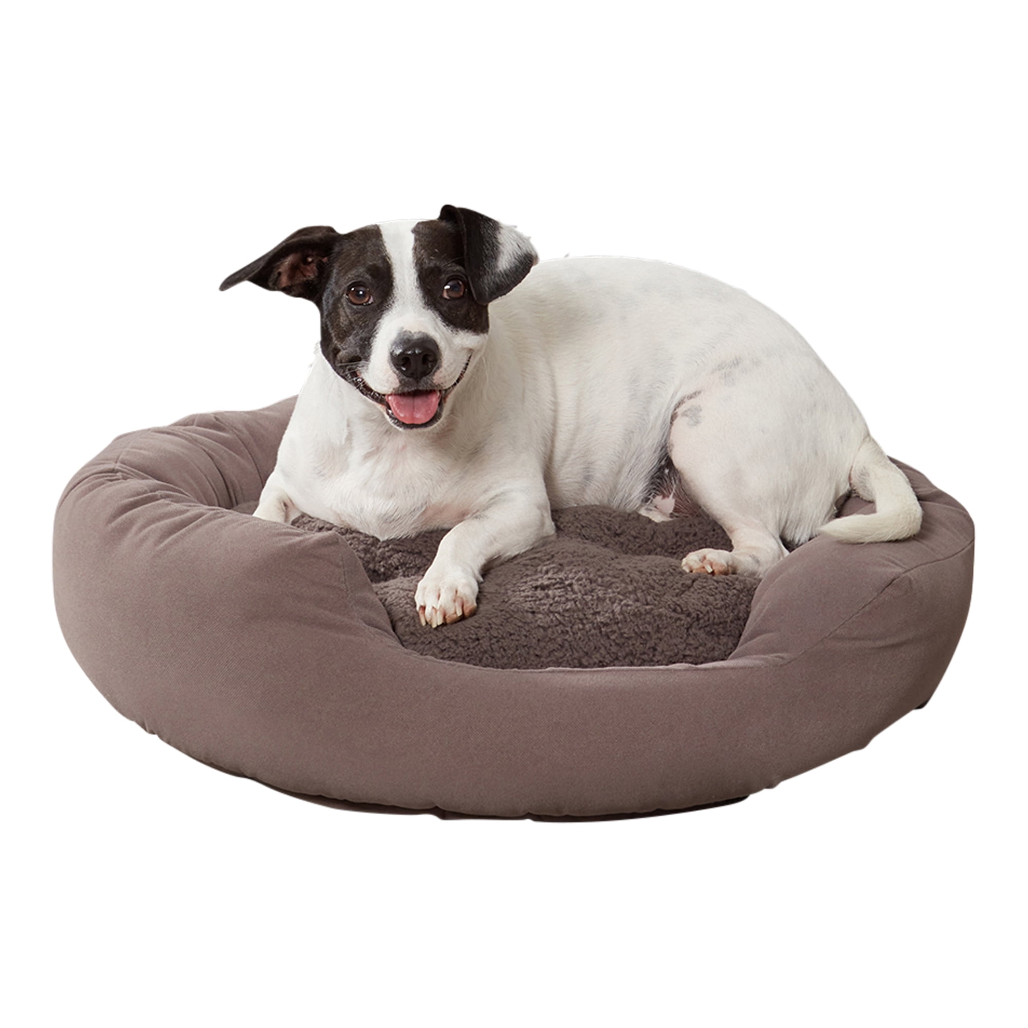 Small Gray Microfiber Donut Dog Bed with Sherpa Pillow