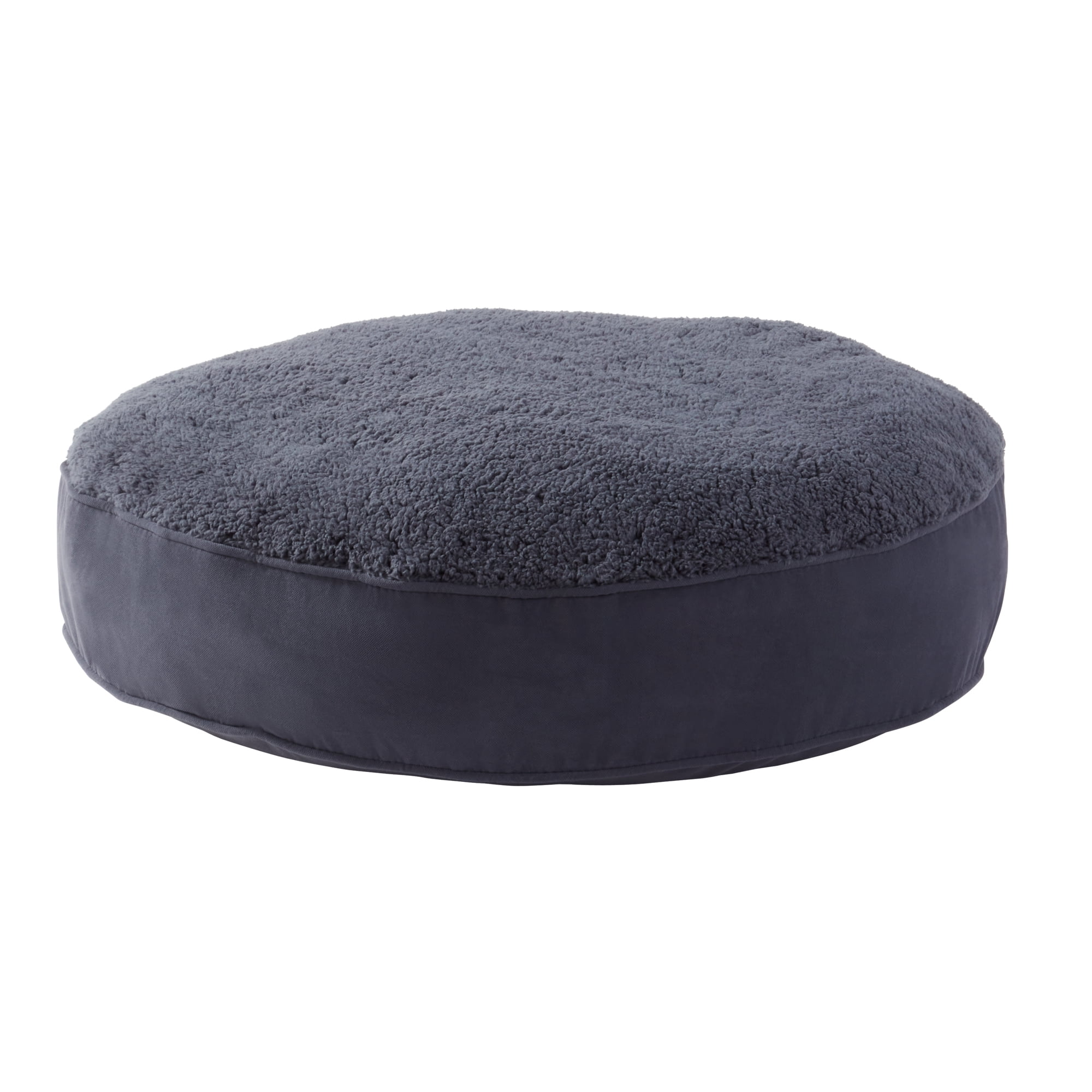 Small Blue Steel Sherpa Round Dog Bed