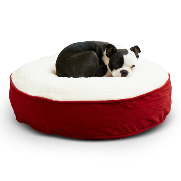 Happy Hounds Scout Sherpa Round Pillow Dog Bed, Crimson, Extra Small (24 x 24 in.)