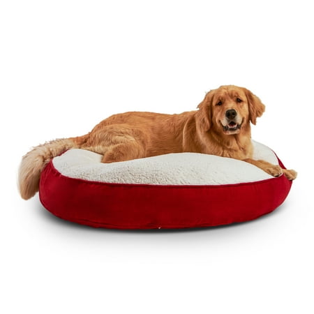 Happy Hounds Scout Deluxe Round Dog Bed, Large, 42", Crimson/Sherpa