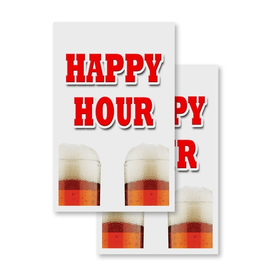 Happy Hour (2-PACK) 24" x 36" Vinyl Decals | Sign Insert Peel & Stick Decals Stickers Window Signs