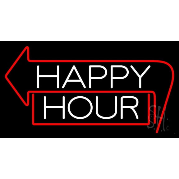 Happy Hour With Arrow LED Neon Sign 13 x 24 - inches, Clear Edge Cut Acrylic Backing, with Dimmer - Bright and Premium built indoor LED Neon Sign for Bar decor.