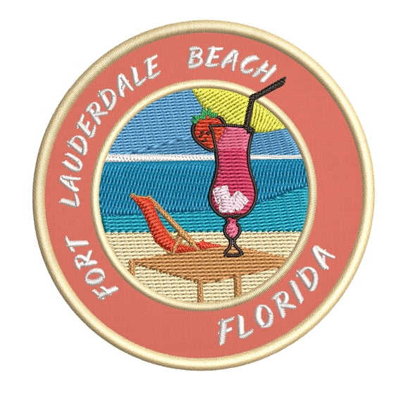 Happy Hour! At Fort Lauderdale Beach, Florida USA 3.5 Inch Iron Or Sew On Embroidered Fabric Badge Patch Ocean Beach, Salt Life Iconic Series