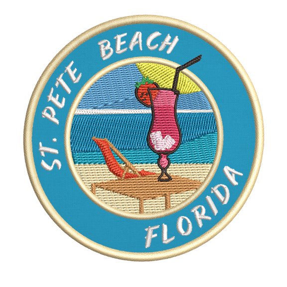 Happy Hour! At St. Pete Beach, Florida USA 3.5 Inch Iron Or Sew On Embroidered Fabric Badge Patch Ocean Beach, Salt Life Iconic Series