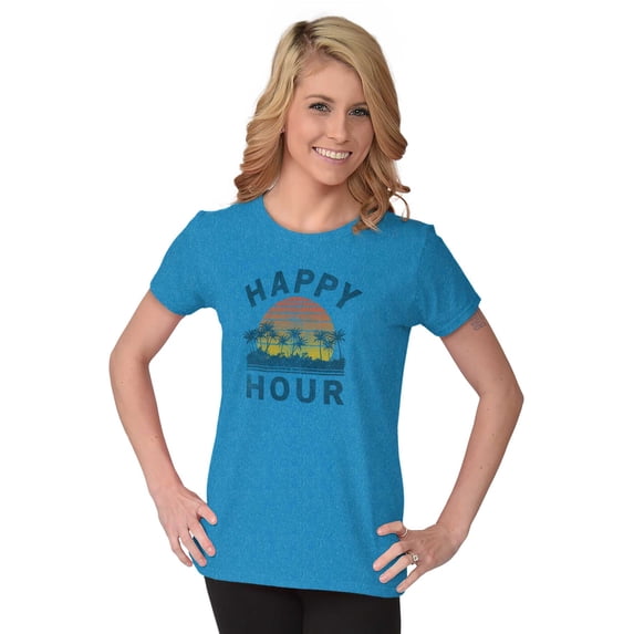 Happy Hour Beach Vacay Vibes Drinking Womens Slim Fit Graphic Tee Brisco Brands L