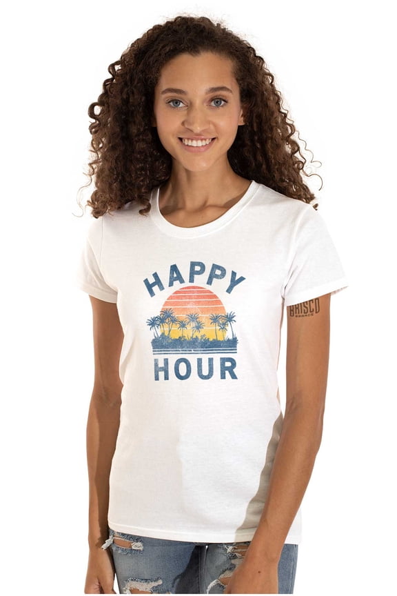 Happy Hour Beach Vacay Vibes Drinking Womens Slim Fit Graphic Tee Brisco Brands M