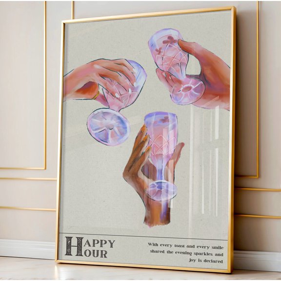 Happy Hour Cocktail Print, Bar Cart Wall Art, Unframed Paper Poster 8x10in