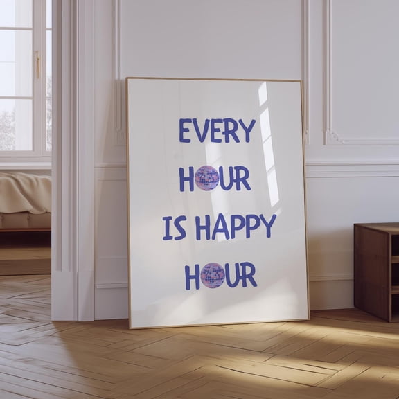 Happy Hour Disco Ball Typography Unframed Paper Print