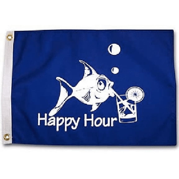 Happy Hour Fish Royal Blue 3x5FT Flag Bar Restaurant Cabin Boat Polyester 100D