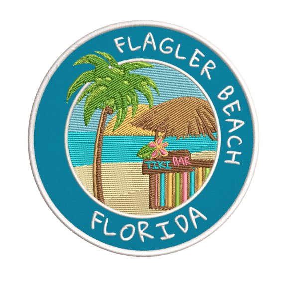 Happy Hour! Flagler Beach, Florida 3.5 Inch Iron Or Sew On Embroidered Fabric Badge Patch Ocean Beach, Salt Life Iconic Series