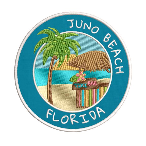 Happy Hour! Juno Beach, Florida 3.5 Inch Iron Or Sew On Embroidered Fabric Badge Patch Ocean Beach, Salt Life Iconic Series
