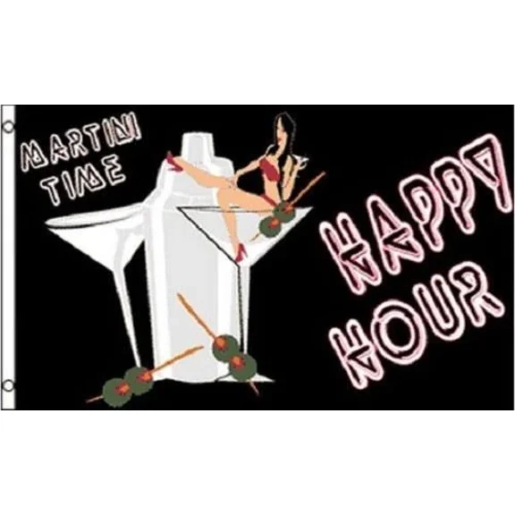 Happy Hour Martini Time Flag Party Banner Bar Sign 3X5 Foot 100D