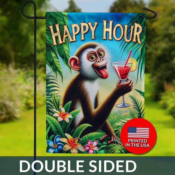 Happy Hour Monkey Garden Flag Tropical Cocktail Party Decor 1