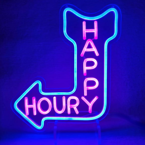 Happy Hour Neon Sign,Bar Neon Light with Arrow for Man Cave,Pubs,Clubs,Home Bars Decor Gifts