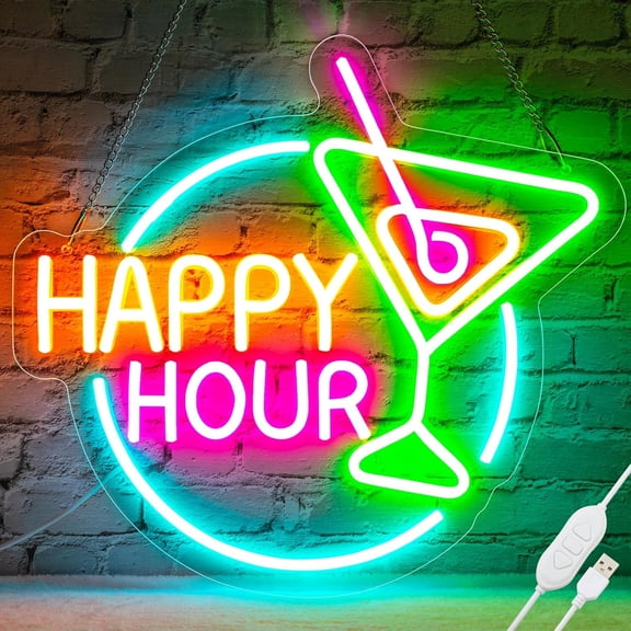 Happy Hour Neon Sign Dimmable  Happy Hour Neon Bar Signs for  Bar,   Bright  Happy Hour Neon Signs for Wall Decor Bar Pub Man Cave Party Art Decor(14.1*12.5inches)