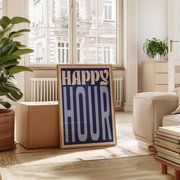 Happy Hour Poster, Bar Art, Cocktails Print, Trendy Wall Decor, Blue Retro Wall Art, Kitchen Print 2568, Poster Only
