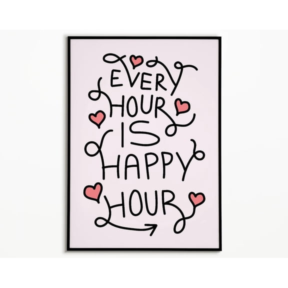 Happy Hour Print Cute Drinks Bar Cart Aesthetic Dorm Decor, Unframed Paper Poster 8x10in