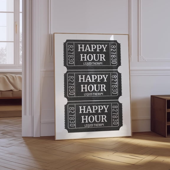Happy Hour Retro Ticket Bar Unframed Paper Print