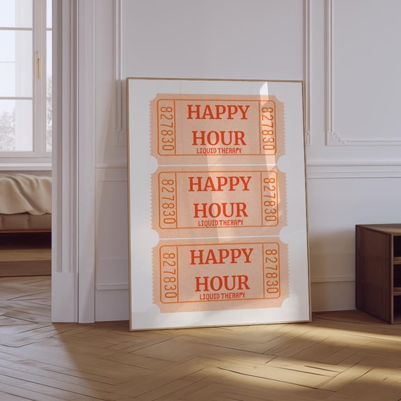 Happy Hour Retro Ticket Bar Unframed Paper Print