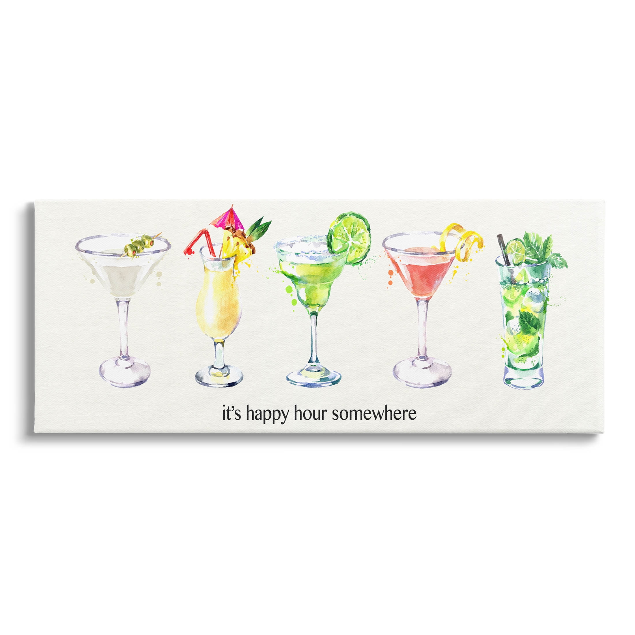 Happy Hour Cocktails Canvas Wall Art, 10 x 24