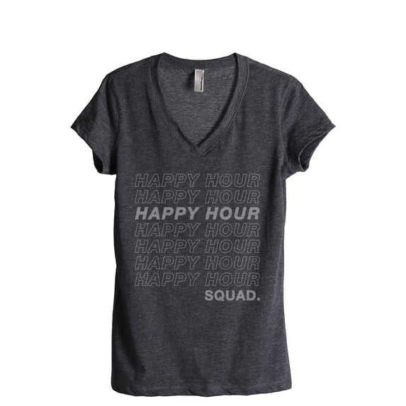 Happy Hour Squad Women's Fashion Relaxed V-Neck T-Shirt Tee Charcoal Grey X-Large