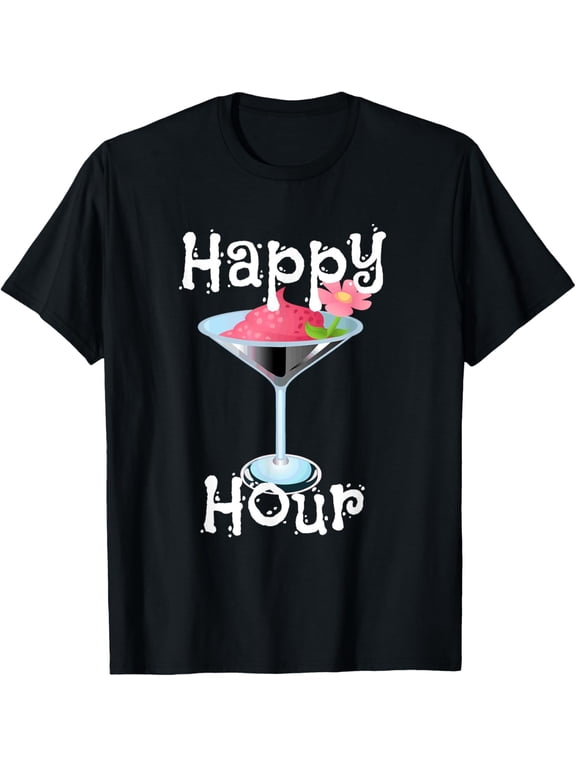 Happy Hour T-Shirt Funny Cocktail Drinks Bar Tee Shirt T-Shirt men and women can wear, black, white, gifts
