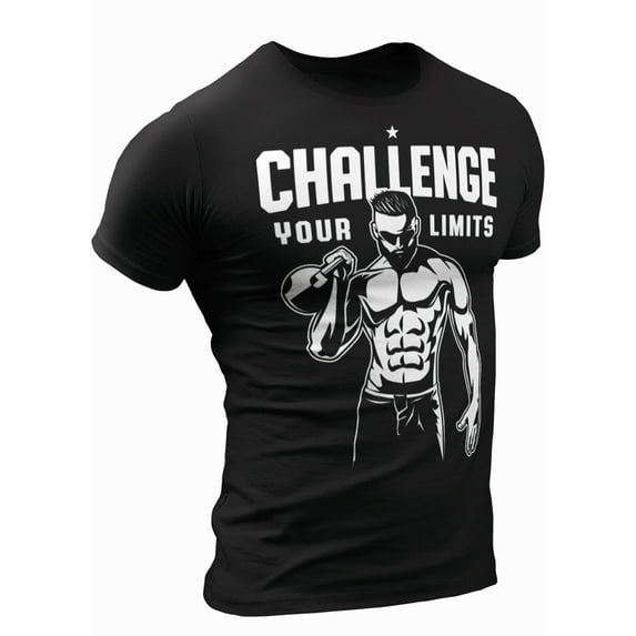 Happy Hour T-Shirt for Men Crossfit Workout Weightlifting Funny Gym Tshirt (Large, 014. Challenge Your Limits T-Shirt Black)