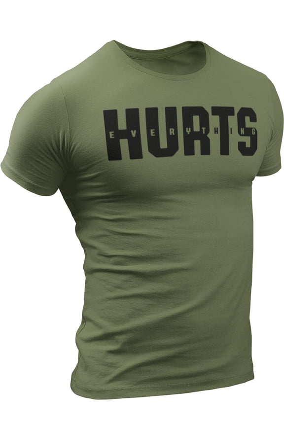 Happy Hour T-Shirt for Men Crossfit Workout Weightlifting Funny Gym Tshirt (Large, 9. Everything Hurts Military)