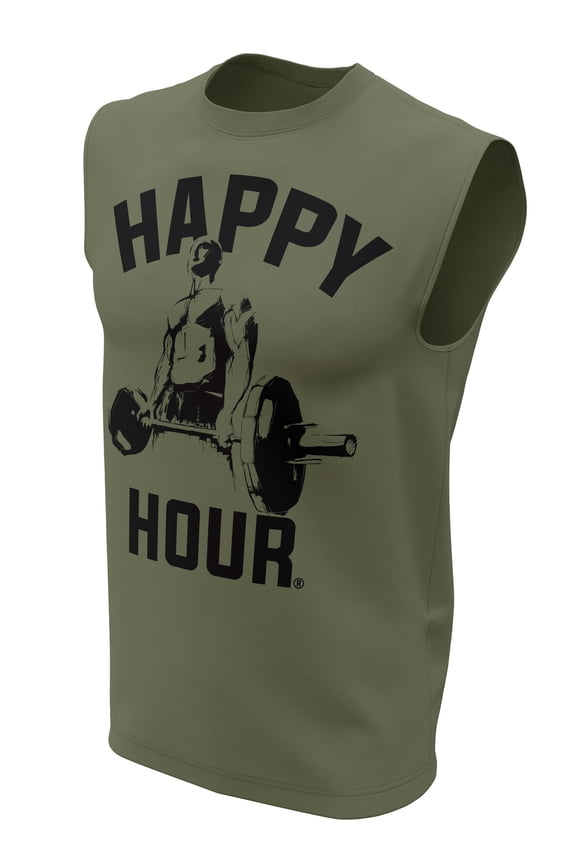 Happy Hour T-Shirt for Men Crossfit Workout Weightlifting Funny Gym Tshirt (Medium, 4. Happy Hour Muscle Tank Top for Men Military Green)
