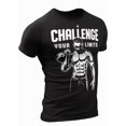 thumbnail image 1 of Happy Hour T-Shirt for Men Crossfit Workout Weightlifting Funny Gym Tshirt (Small, 014. Challenge Your Limits T-Shirt Black), 1 of 5