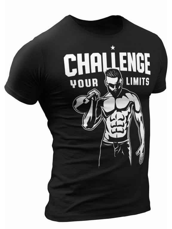 Happy Hour T-Shirt for Men Crossfit Workout Weightlifting Funny Gym Tshirt (Small, 014. Challenge Your Limits T-Shirt Black)