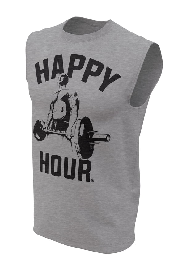 Happy Hour T-Shirt for Men Crossfit Workout Weightlifting Funny Gym Tshirt (X-Large, 3. Happy Hour Muscle Tank Top for Men Gray)