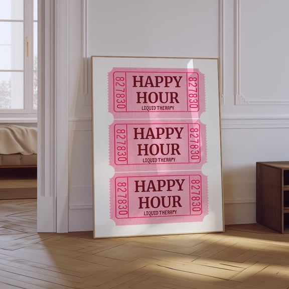 Happy Hour Ticket Retro Bar Design 2 Unframed Paper Print