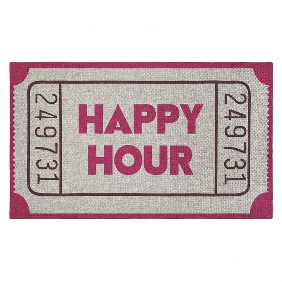 Happy Hour Ticket Stub Outdoor Door Mat, design by Lil' Rue, 18"x30"