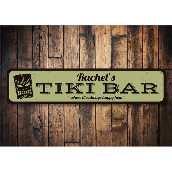 Happy Hour Tiki Bar Novelty Decor, Metal Wall Sign - 4x18 Inches