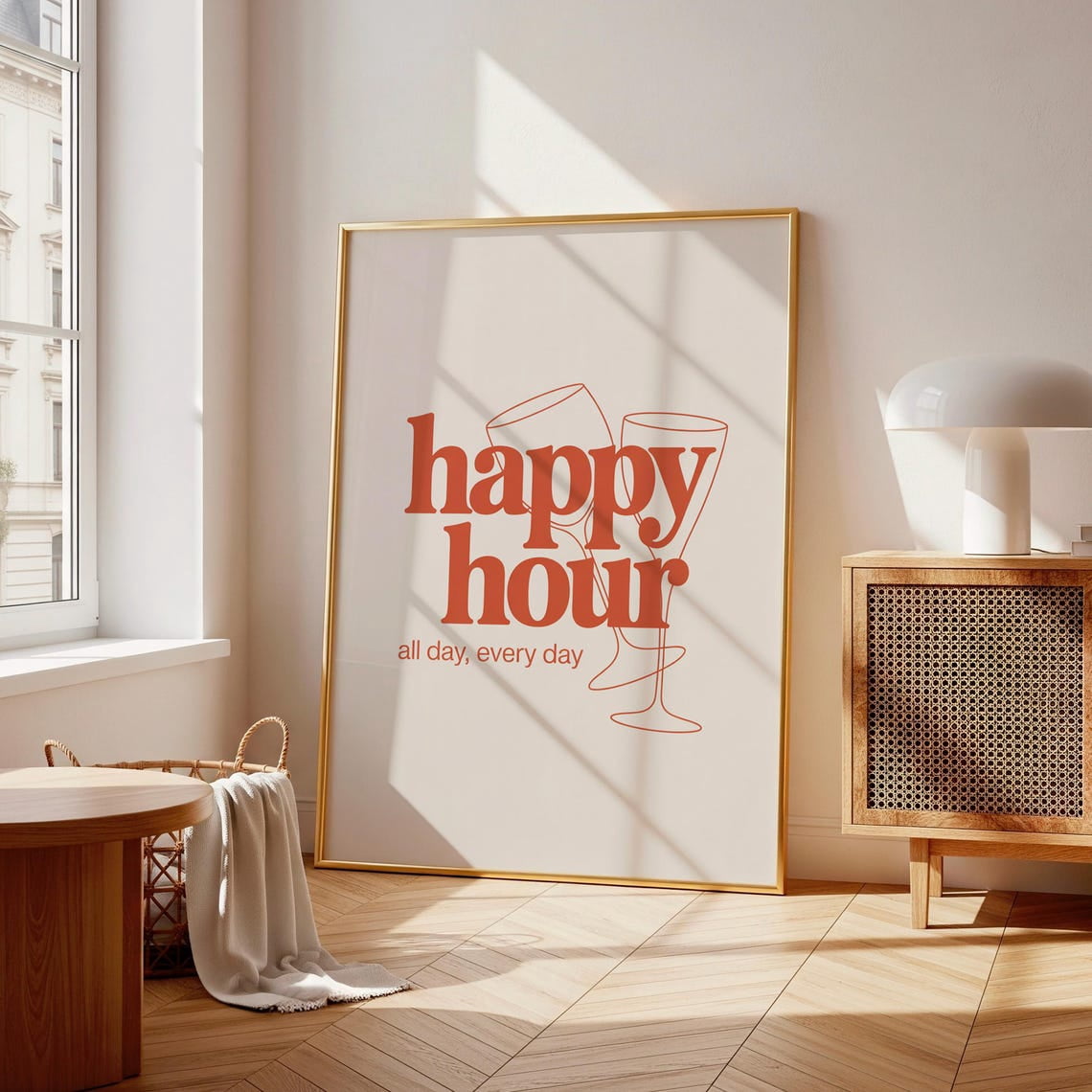 Happy Hour Wall Art Print, Minimalist Cocktail Typography For Home Bar ...