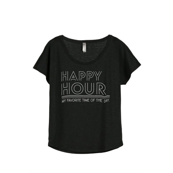 Happy Hour Women's Fashion Slouchy Dolman T-Shirt Tee Heather Black Small