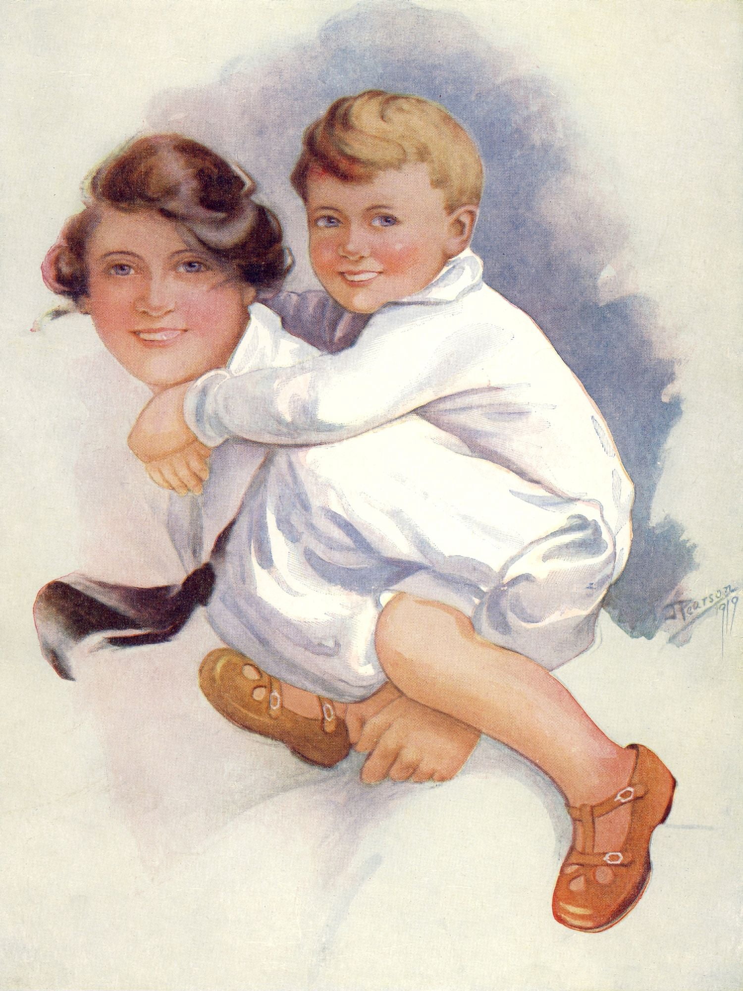 Happy Hours 1920s Mother and child Canvas Art - Harry John Pearson (24 x 36)