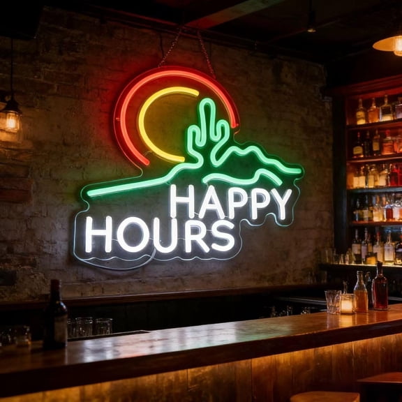 Happy Hours Neon Sign, USB 5V LED Strip Neon Light, Board Wall Decor for Bar Pub Man Cave Party, Non- Indoor Use Only