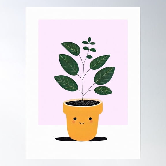 Happy House Plant Mid-Century Modern Boho Poster Wall Art, Modern Wall Decor For Living Room Bedroom, 12x18 UNFRAMED