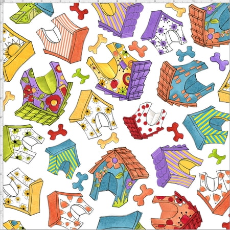 Cotton Happy House White Dog Bone Loralie Designs Cotton Fabric Print by the Yard (692-291)