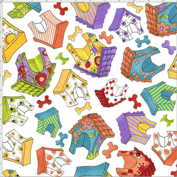 Cotton Happy House White Dog Bone Loralie Designs Cotton Fabric Print by the Yard (692-291)