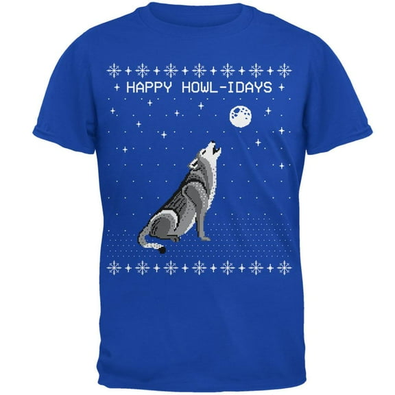 Happy Howl-idays Holidays Wolf Ugly Christmas Sweater Mens Soft T Shirt Royal MD