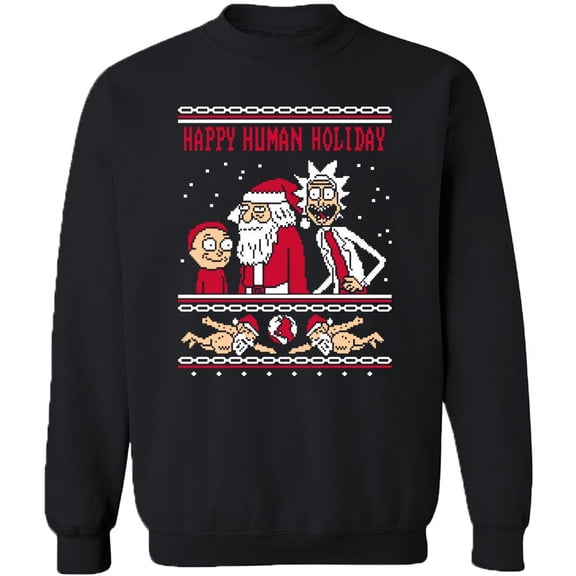 Happy Human Holiday Crewneck Santa Claus Christmas Unisex Outfit Color Black Small