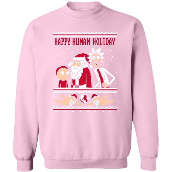 Happy Human Holiday Crewneck Santa Claus Christmas Unisex Outfit Color Pink X-Large